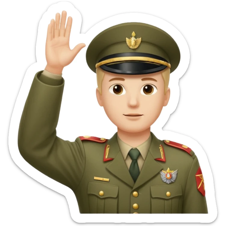 Solider giving a Roman salute with his hand held high and straight diagonally upward viewed from the side sticker