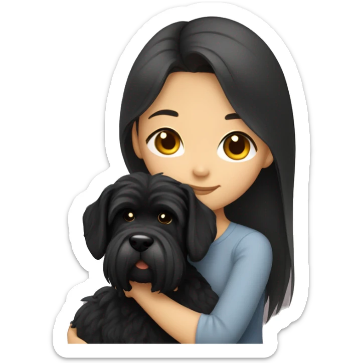 Asian girl with long hair cuddling with black schnauzer sticker