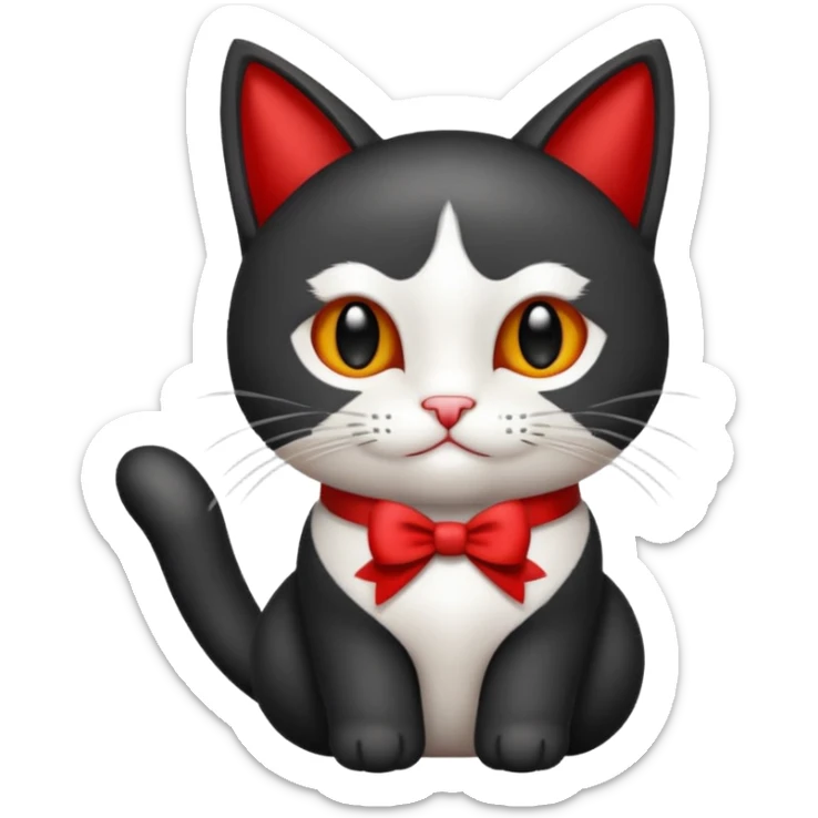 Gato negro con blanco feliz con moño rojo y un regalo 🎁 sticker