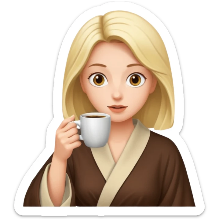 Woman drinking coffee and The edges of the eyes are wide open in the morning sticker