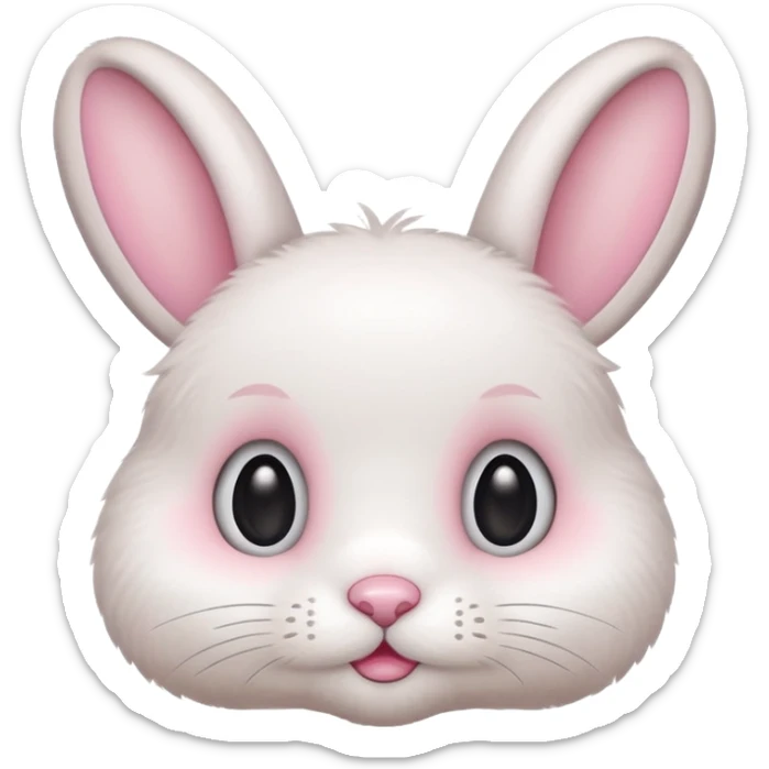 Cute emoji-style bunny with big round eyes, soft pastel colors, fluffy fur, small pink nose, simple clean design, centered, transparent background, 1:1 ratio. sticker