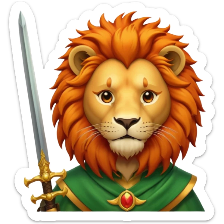 A lion with a sword and the sun on top of it and on the top green and bottom red glage sticker