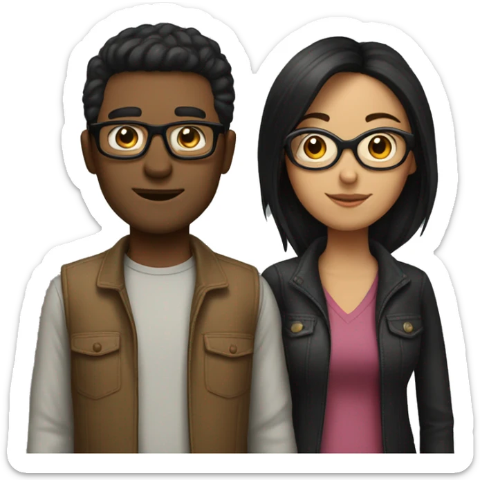 One couple who missed each other, the man have dark and short hair and glasses and the woman have long and black hair too with glasses  sticker