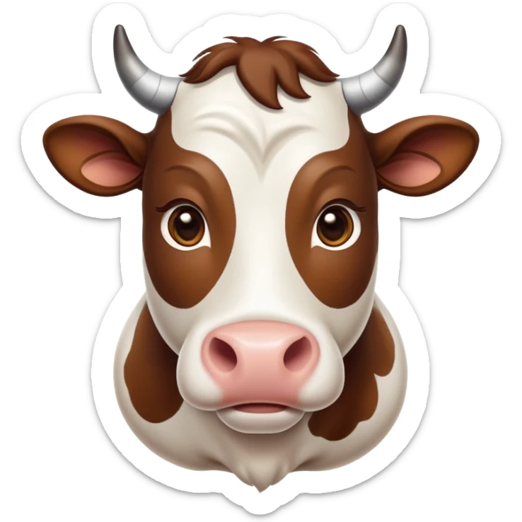 cinematic-noble-brown-and-white-cow-portrait-emoji,-poised-and-regal,-with-a-large,-sturdy-build-and-a-beautifully-patterned-hide-of-rich-brown-accented-by-crisp-white-patches,-deep-set-soulful-brown-eyes,-simplified-yet-sharp-and-sophisticated sticker