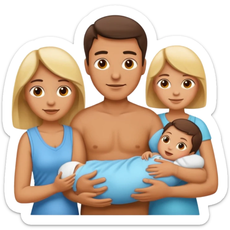 A family emoji set: a man and a woman as parents, and one newborn sticker