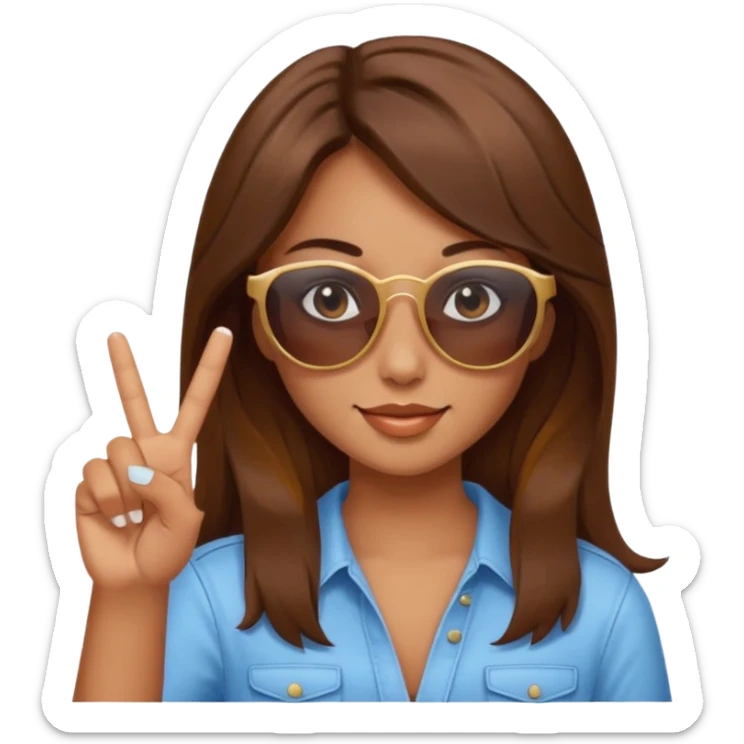 Brown hair girl with sunglasses who makes a peace sign with her fingers sticker