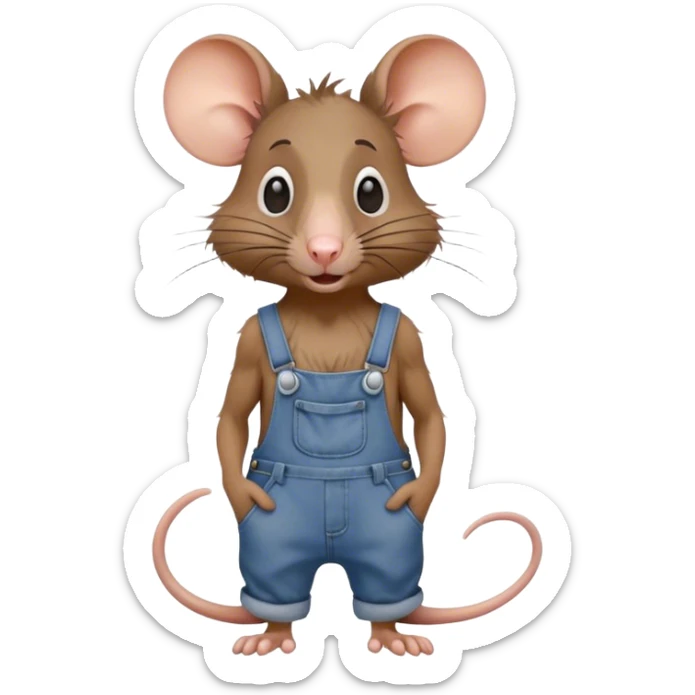 skinny rat disheveled long-nose wearing-overalls no-shirt confused sticker
