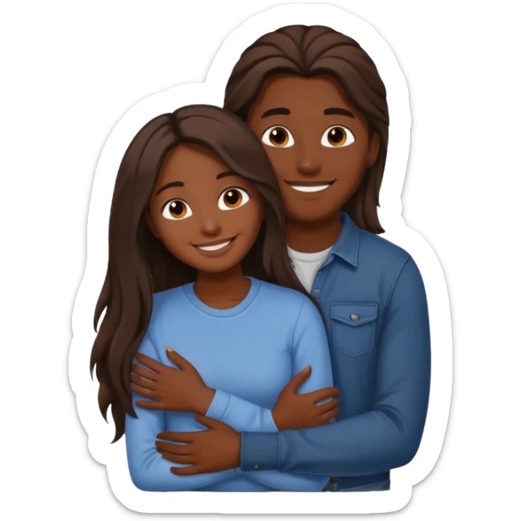 dark skin girlfriend hugs brown skin boyfriend with long hair  sticker