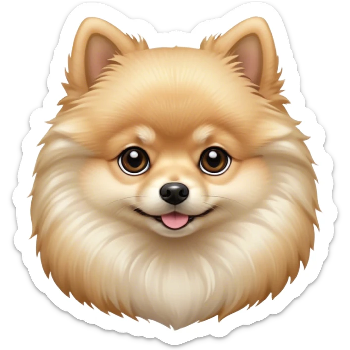 Cinematic Noble Cream Pomeranian Portrait Emoji, Poised and regal, with a compact, fluffy build and a pristine, well-groomed cream Fur, deep-set soulful dark eyes, Simplified yet sharp and sophisticated features, highly detailed, glowing with a soft, dignified glow, high shine, intelligent and spirited, stylized with an air of elegance, focused and attentive, soft glowing outline, capturing the essence of a watchful and confident companion, so majestic it feels as though it could prance out of the screen with effortless authority! sticker