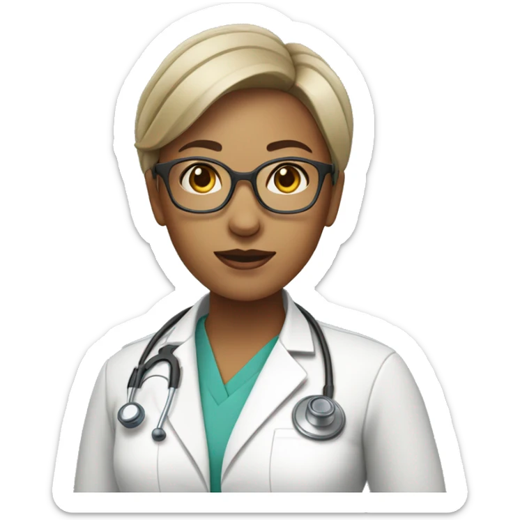 female doctor with a stethoscope around her neck short hair and transparent spectacles sticker