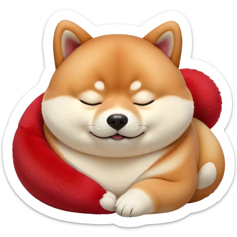Cinematic Chubby Sleeping Shiba Inu Portrait Emoji, Chubby and serene, with a round, adorable build and a plush red fur with a soft creamy underbelly, eyes gently closed in peaceful slumber, Simplified yet irresistibly endearing features, highly detailed, glowing with a gentle, dreamy glow, high shine, relaxed and content, stylized with a touch of whimsy, bright and heartwarming, soft glowing outline, capturing the essence of a blissfully sleepy companion, so comically serene it feels like it could roll out of the screen and snore with adorable charm! sticker