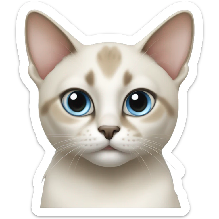 Thai breed adult cat with a light cream-brown body, dark gray nose and face, ears, and paws. sharp ears, and striking light blue eyes  sticker