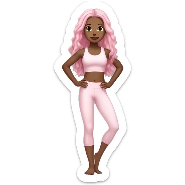 White skin girl in light pink yoga outfit pink long hair sticker