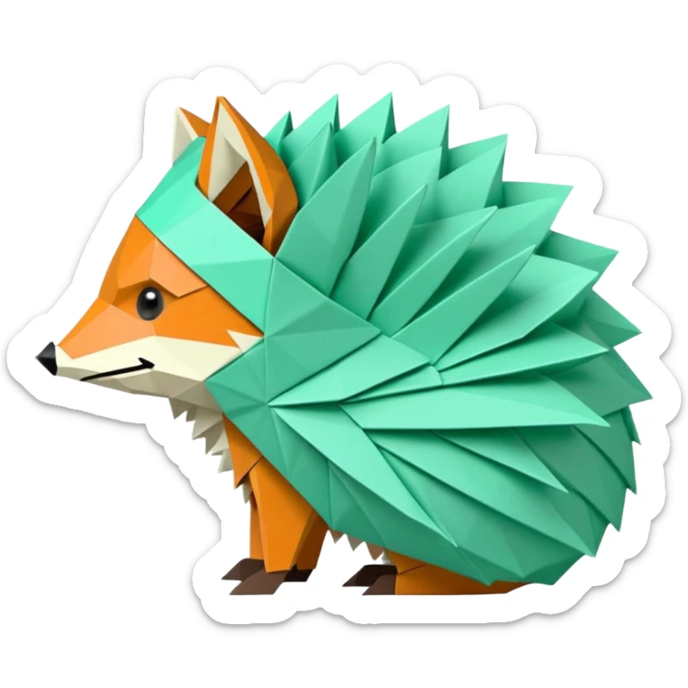 origami hedgehog half fox half hedgehog in color green mint rgb(168, 251, 211) the tail of fox A8FBD3 sticker