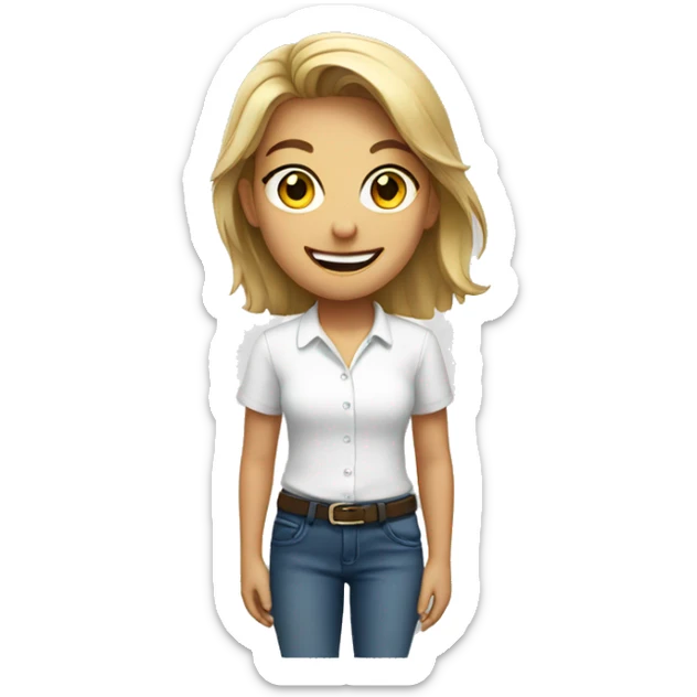 smiling girl in white shirt sticker