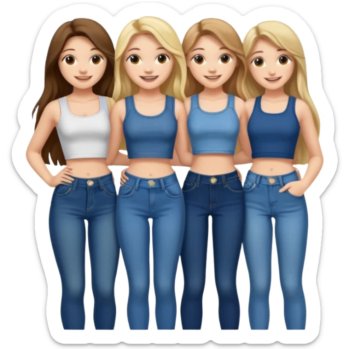 group of cute teenage girls with long hair in crop tops and jeans sticker
