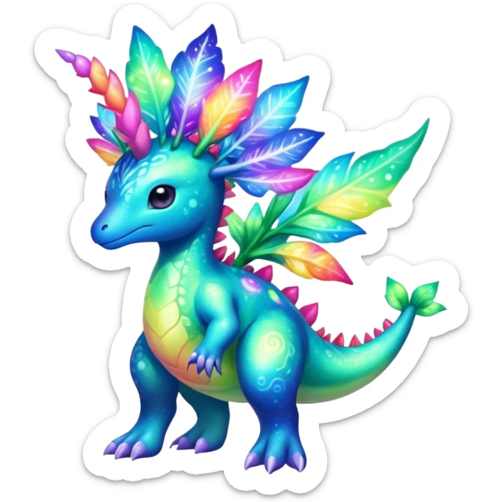 Shiny Exotic Cute Nebulae Sparkly Meganium-Aurorus-Amaura-Hybrid-Creature with pattern-markings sticker