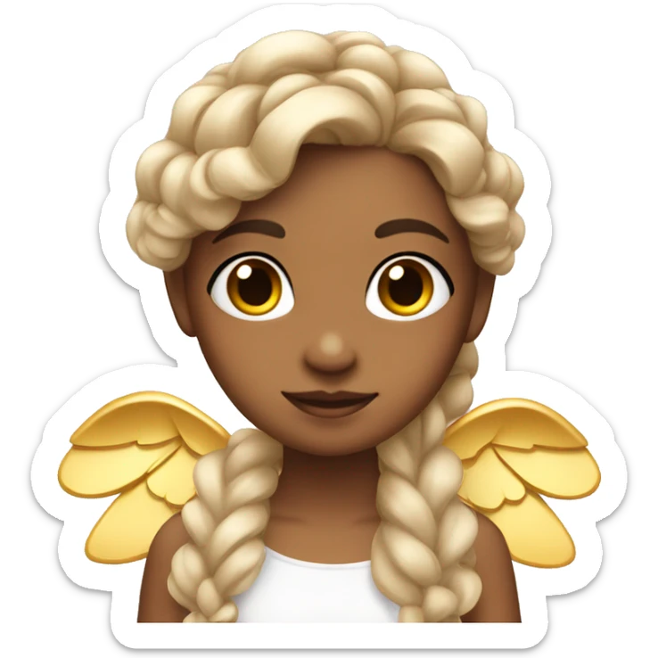 Cute Girl with Angel Wings and one golden bow in braided hair sticker