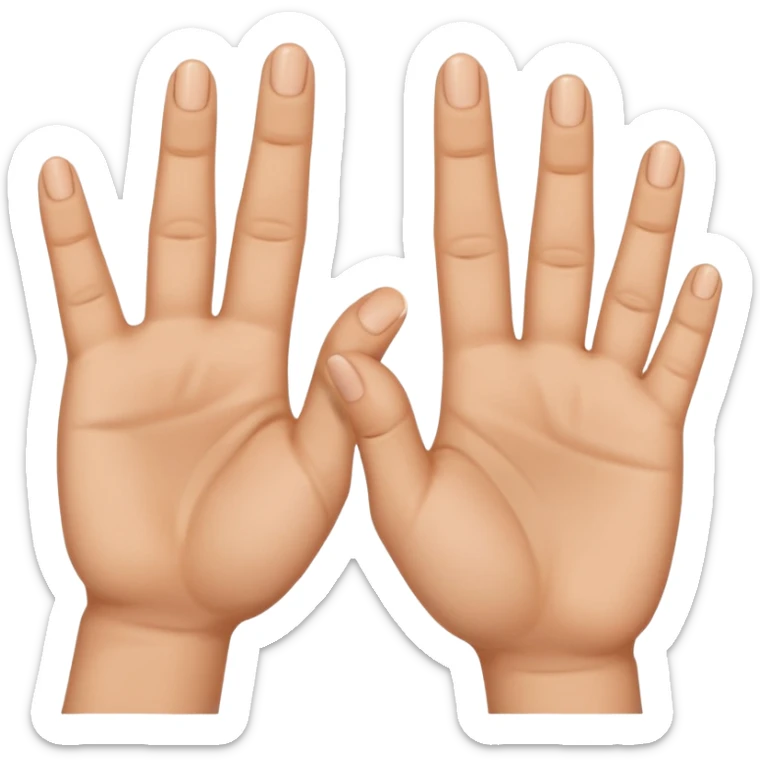 Fais-moi demain coller les unes à côté des autres. La première main gauche le pouce, l’index, majeur sont levé alors que l’annulaire et auriculaire sont repliés. Reproduit la même chose pour la main droite. sticker