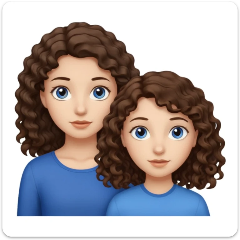 girl with dark brown wavy hair and light brown eyes next to a girl with light brown curly hair with blue eyes sticker