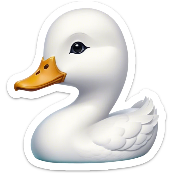 Cinematic Noble White Duck Portrait Emoji, Poised and regal, with a sleek, streamlined build and a pristine, well-groomed pure white plumage, deep-set soulful bright eyes, Simplified yet sharp and sophisticated features, highly detailed, glowing with a soft, dignified glow, high shine, intelligent and graceful, stylized with an air of aquatic elegance, focused and attentive, soft glowing outline, capturing the essence of a watchful and confident waterfowl, so majestic it feels as though it could glide out of the screen with effortless authority! sticker