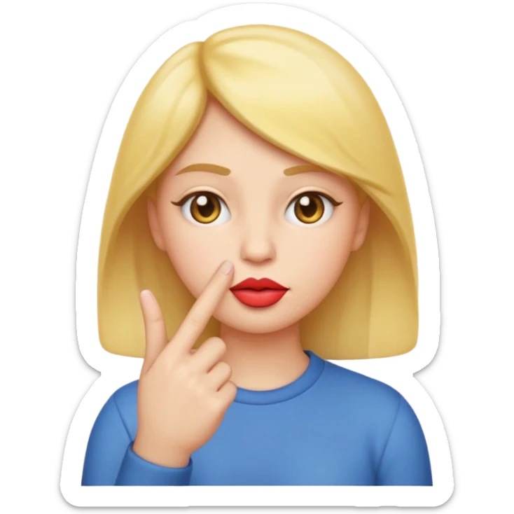  The emoji has puckered lips as if whistling or kissing (like the 😗 emoji) and is holding its index finger and middle finger up to its cheek or ear  in a thoughtful or shushing gesture (like the 👆 emoji). Soft studio lighting, simple composition, isolated on a white background.'}"
} sticker