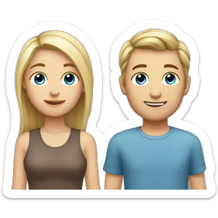 Tall boy with blue eyes and blonde hair with short girl with long brown hair and brown eyes sticker