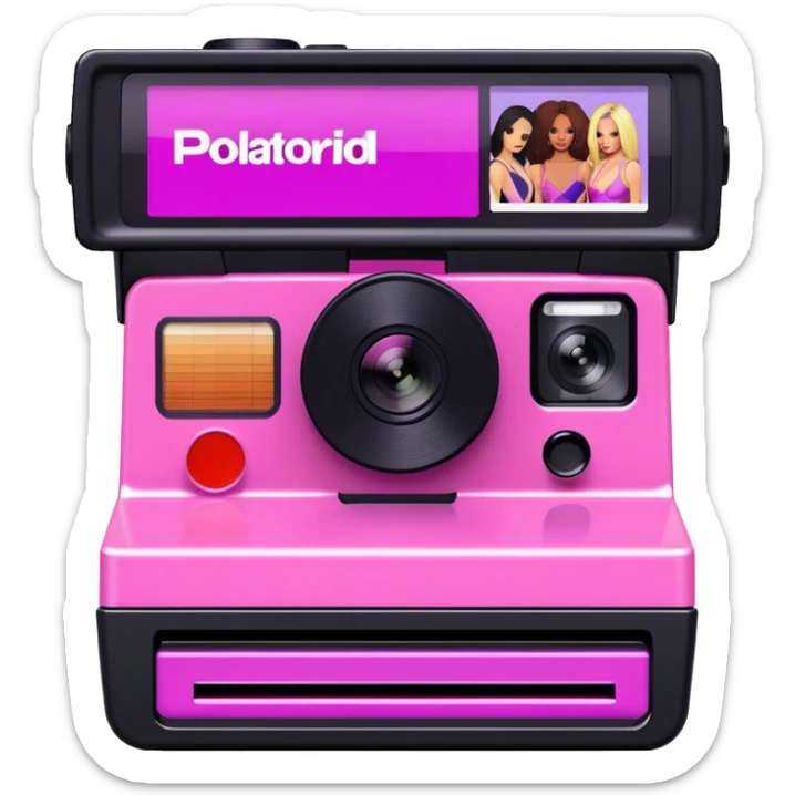 Pink, black, and purple Polaroid 637 Spice Cam camera, Spice Girls sticker