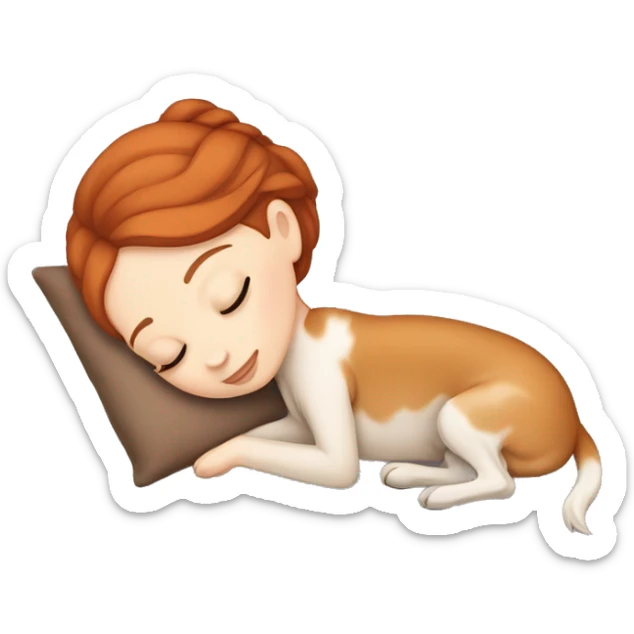 White girl auburn hair sleeping with Carolina dog sticker