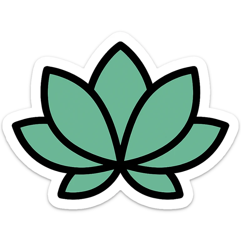 minimalist icon of a lotus flower, symbolizing meditation and tranquility, gentle green and white color palette, clean vector style, modern and peaceful, suitable for wellness or mindfulness app sticker