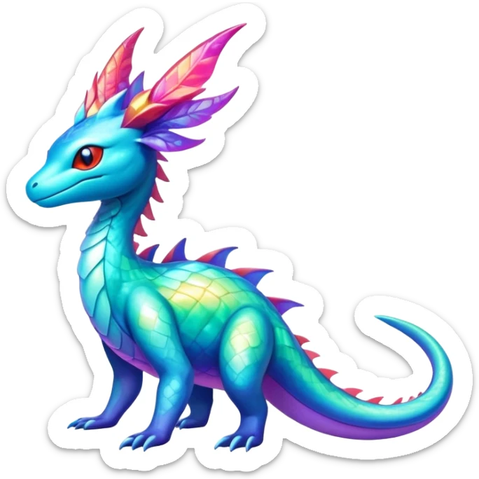 Colorful Iridescent Exotic Aurorus-Amaura-Salamence-Fakémon-hybrid-creature (full body)  sticker