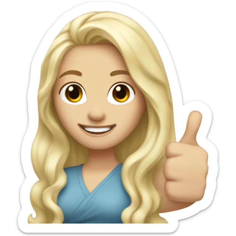Woman, white skin, pale skin, long hair, blonde hair, wavy hair, thumbs up sticker