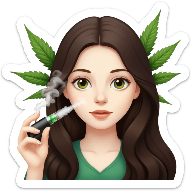 girl with long dark brown hair and pale skin smoking marijuana vape sticker