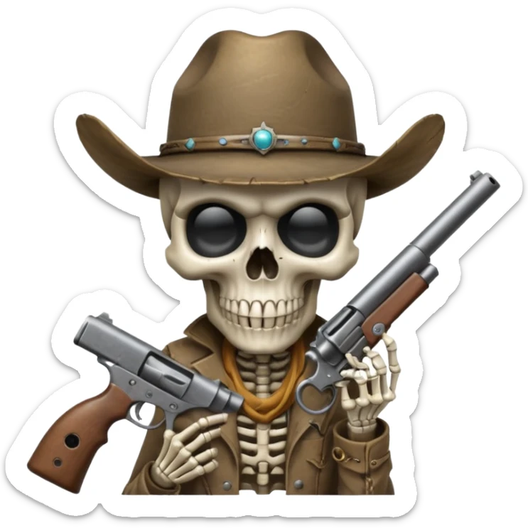 A skull with a vowboy hat and a gun whith a scope sighn on his eye and min holding the gun sticker