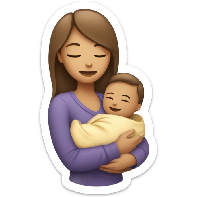 An emoji featuring a mother holding a baby close, with a heart symbol to convey love and care. The baby could be depicted as gently resting against the mother’s chest. sticker