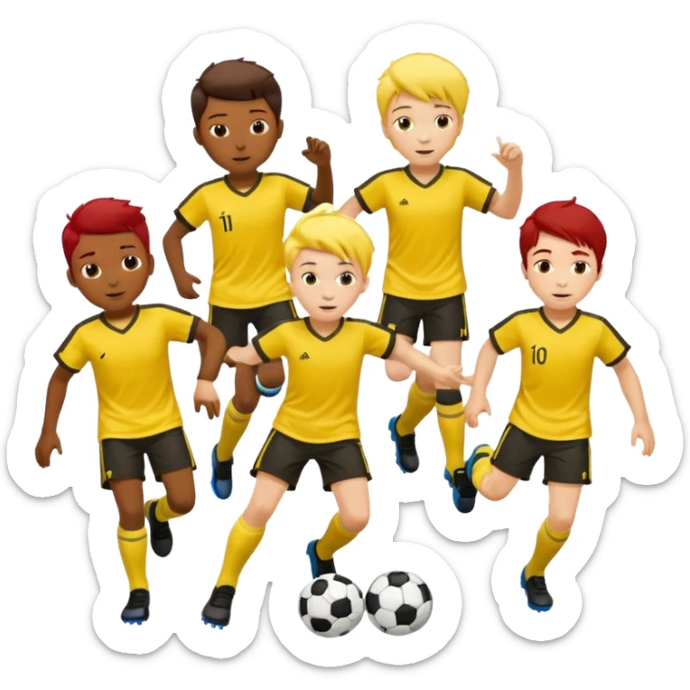 boys play soccer in yellow dress, yellow shrits, yellgow socks. others colors hair sticker