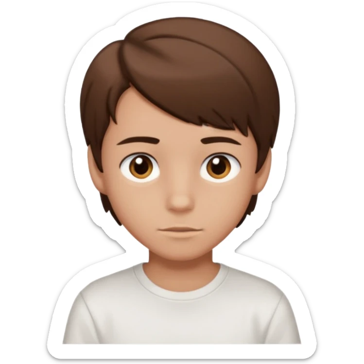 teenage boy with brown medium length hair, a white t-shirt and dark brown eyes sticker
