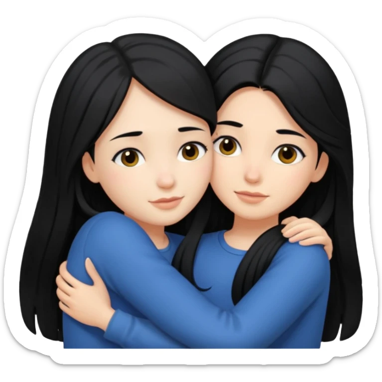 girl with black long hair hug girl with black mid length hair sticker