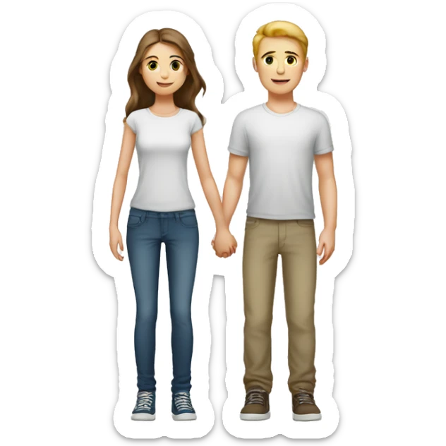 A tall 1m90 boy holding hands with a beautiful 1m57 girl, white skin. sticker