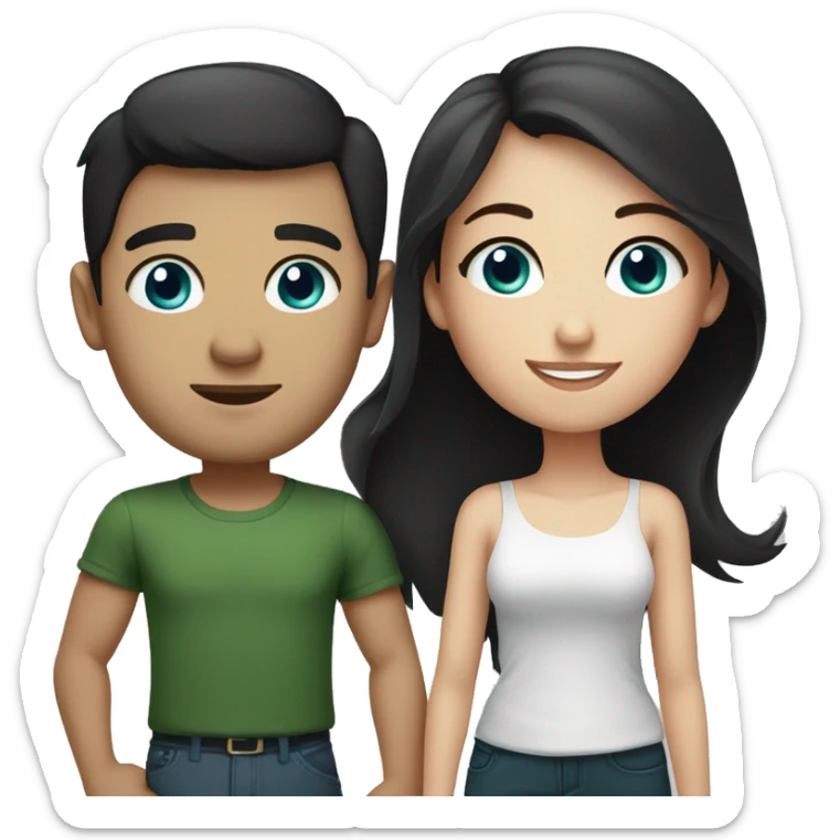 Couple, man with black short hair and blue eyes and girl with dark brown hair and dark green eyes  sticker