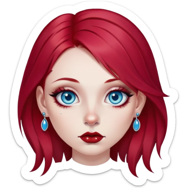 girl with cherry-red hair, blue eyes, little of dark red eyeshadows, with side labret and septum piercings  sticker