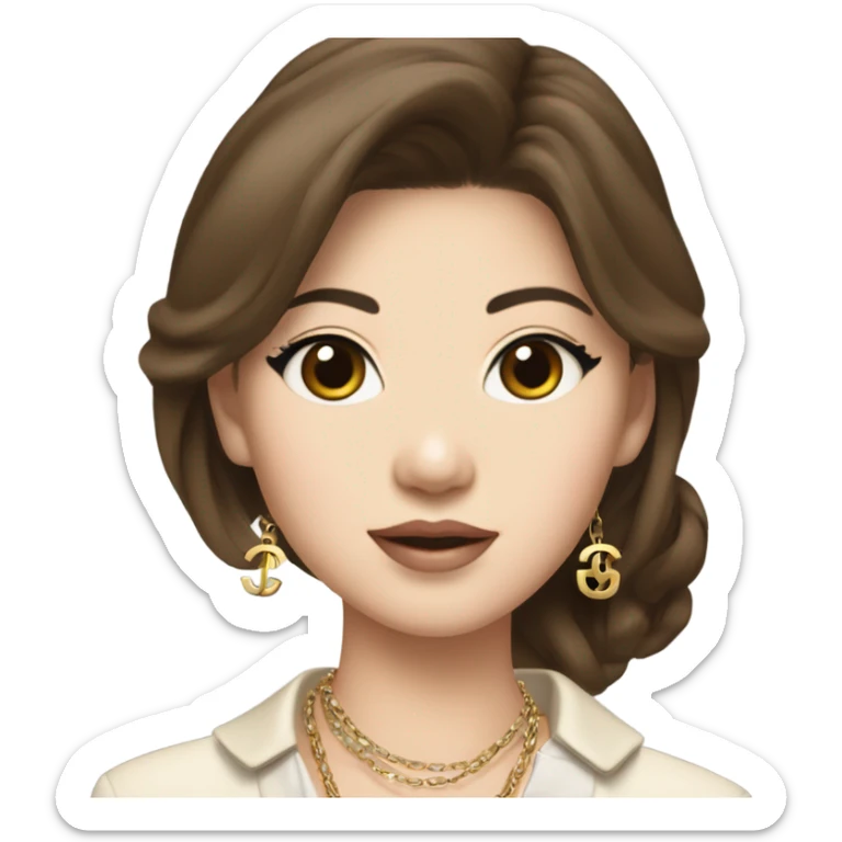 Realistic brown hair Chanel Asian Girl with Birkin bag and Chanel necklace sticker