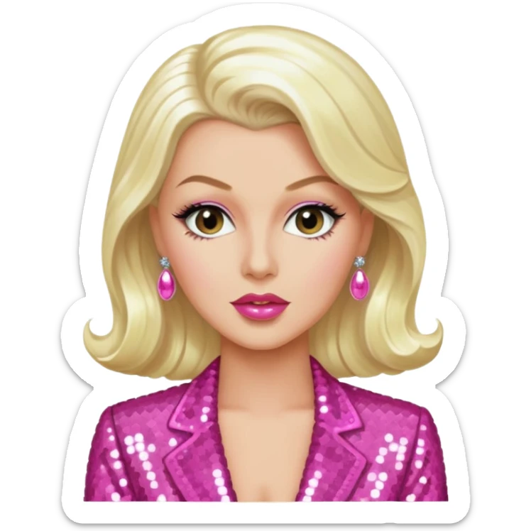 Lana Turner with long platinum blonde hair, pink sequin outfit  sticker