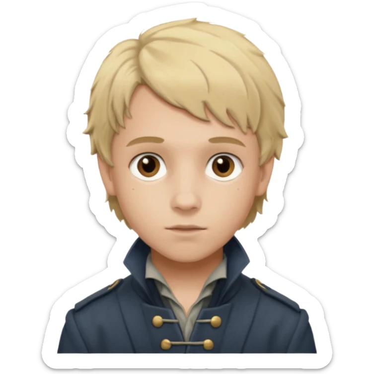 Gavroche From Les Miserables with light skin, brown eyes, blonde hair, gray outfit sticker
