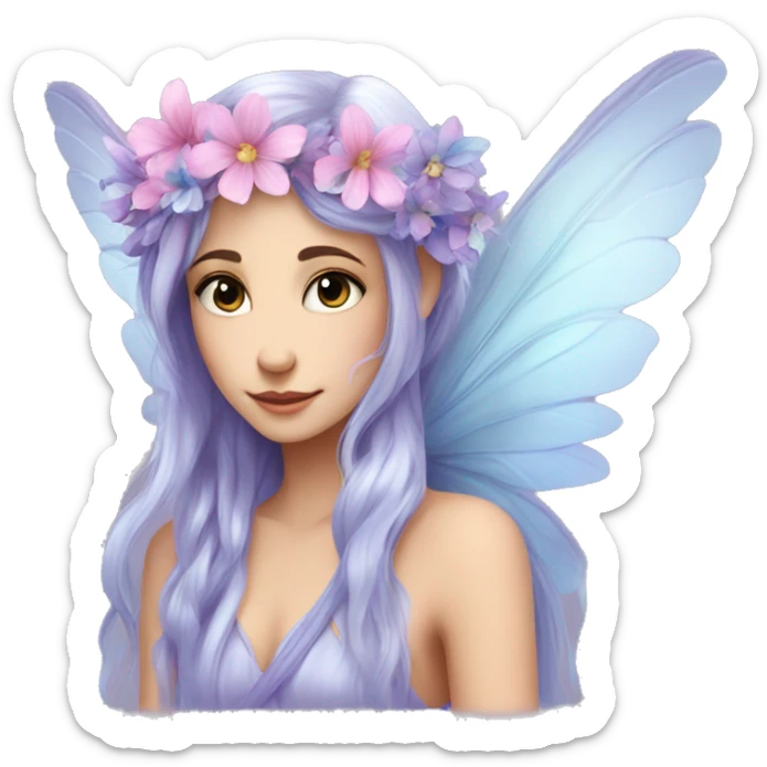 Beautiful, flower, fairy, pink, blue, silver, purple, long hair, big wings sticker