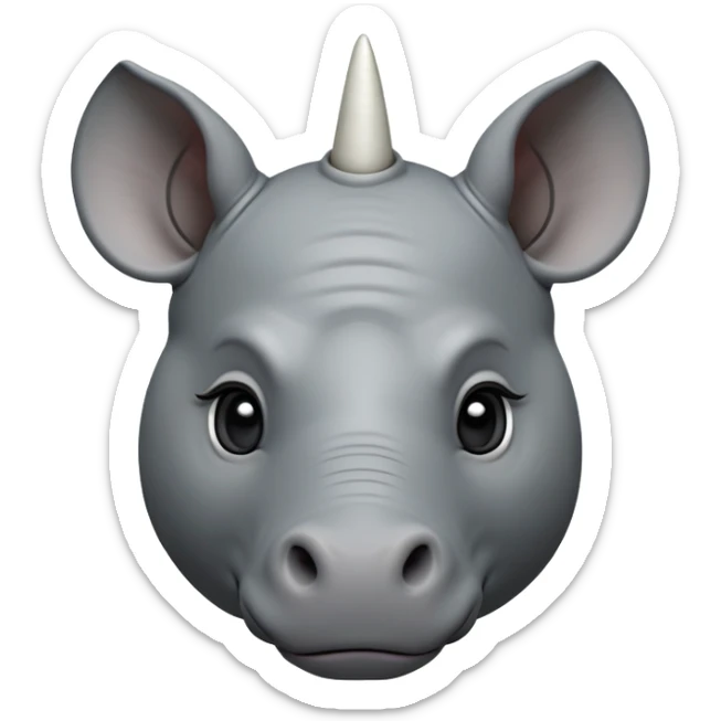 cinematic-noble-baby-rhinoceros-portrait-emoji,slate-grey-hide--poised-and-regal,-with-a-massive,-powerful-build-and-a-thick, white horn -deep-set-soulful-piercing-eyes,-simplified-yet-sharp-and-sophisticated-features,-highly-detailed,-large-black-eyes sticker