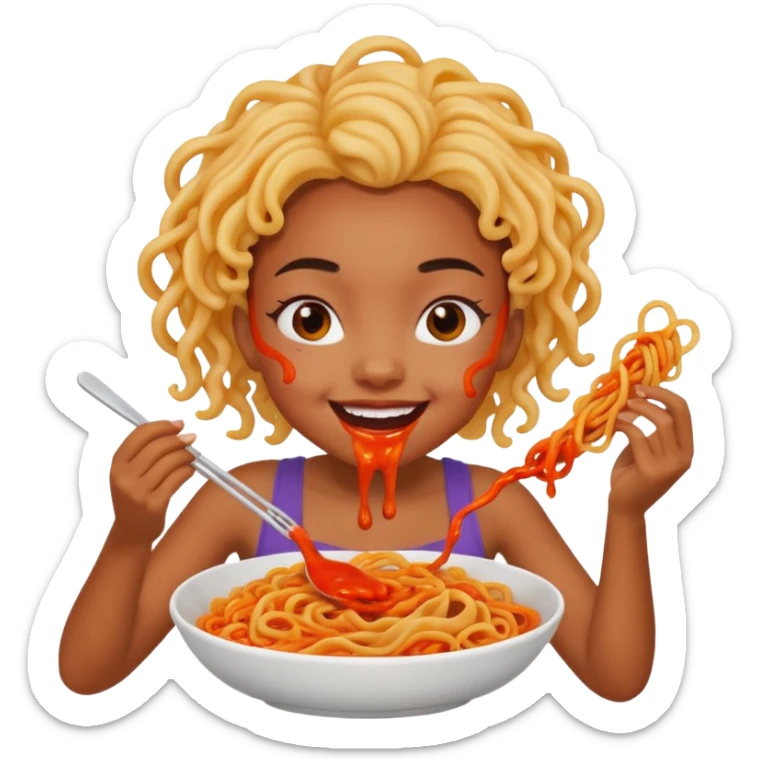 A light skined black girl eating lava noodles  sticker