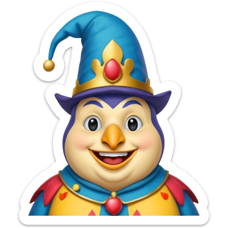 crazy colorful fat penguin jolly joker, medieval, vintage, court jester, mac os icon, blue color sticker