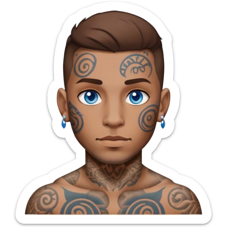 I want a tatted man with face tats brown hair and blue eyes sticker