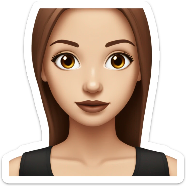 white girl, long straight middle part burgundy hair, brown eyes, long eyelashes, full lips, black tank top sticker